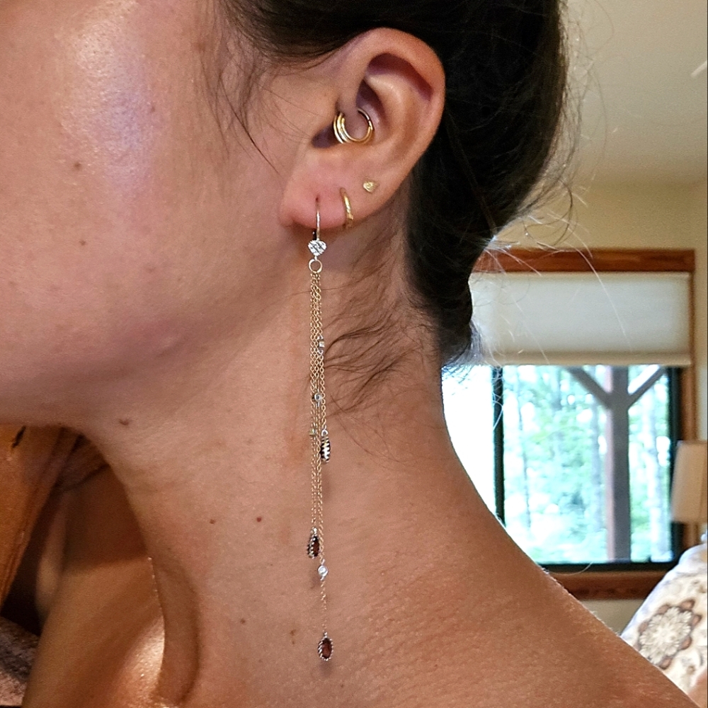 14k Gold Diamond and Garnet Earrings - Picture 12 of 14